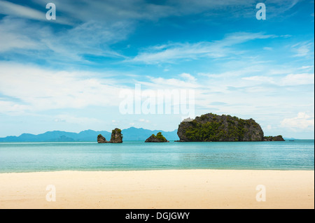Small islands off Tanjung Rhu beach in Langkawi. Stock Photo