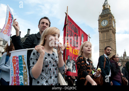 October 17th 2013. Teachers demonstrate against proposed changes to pensions and march in front of Parliament and Big Ben Stock Photo