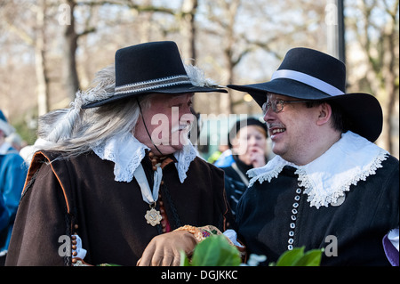 Members of the English Civil War Society prepare to attend a service to commemorate the execution of King Charles I. Stock Photo
