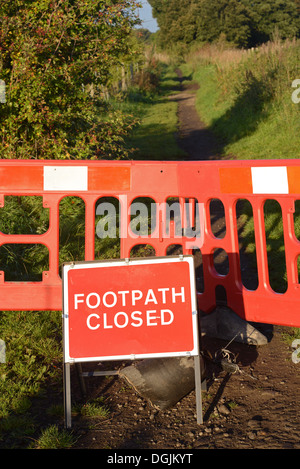 footpath closed sign and barriers near Leeds Yorkshire United Kingdom Stock Photo