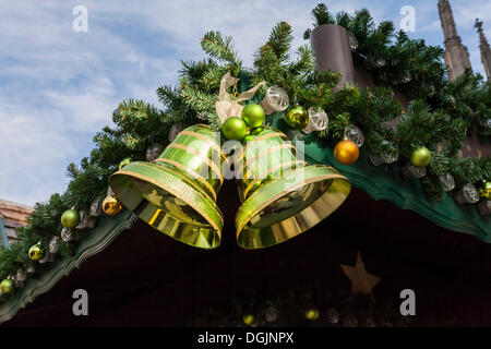 Christmas decoration with bells, Christmas market, Münsterplatz, Ulm, Baden-Wuerttemberg Stock Photo