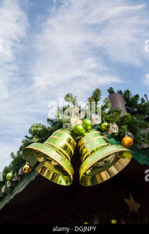 Christmas decoration with bells, Christmas market, Münsterplatz, Ulm, Baden-Wuerttemberg Stock Photo