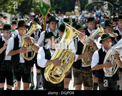 Marching band, parade to the Loisachgau Trachtenfest folklore festival, Neufahrn, Upper Bavaria, Bavaria Stock Photo