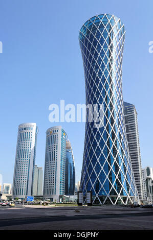 Tornado Tower, Majlis Al Taawon Street, Doha, Qatar, Arabian Peninsula, Persian Gulf, Middle East, Asia Stock Photo