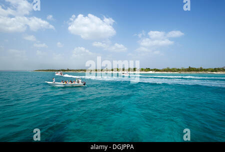 Tourist boats off the island of Catalina, Dominican Republic, Caribbean Stock Photo