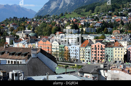 View of Mariahilf district as seen from Stadtturm tower, Innsbruck, Tyrol, Austria, Europe Stock Photo