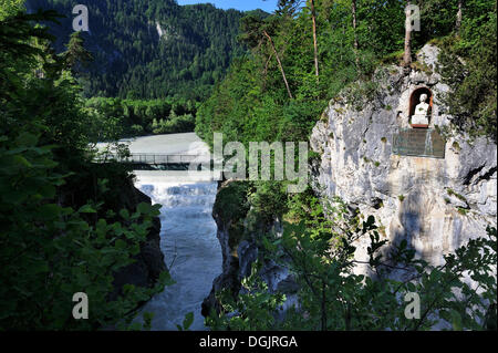 Lech Falls, Lech River near Fussen, bust of King Maximilian II of Bavaria, Ostallgaeu, Allgaeu, Swabia, Bavaria, PublicGround Stock Photo