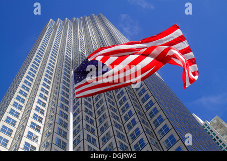 Miami Florida,Southeast Financial Center,centre,office building,downtown,skyscraper,large flag,looking FL130731202 Stock Photo