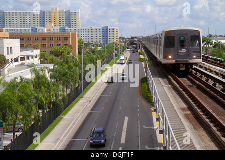 Miami Florida,Civic Center Miami-Dade Metrorail Station,centre,arriving train,track,raised,NW 12th Avenue,traffic,University Miami Jackson Memorial Ho