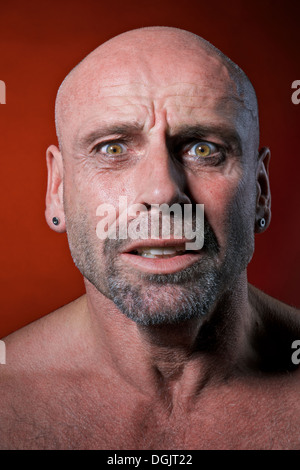 Hamburg, Germany, portrait of a man who looks anxiously Stock Photo