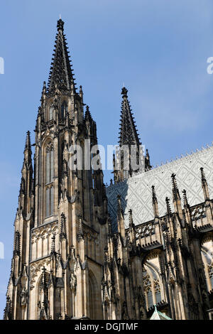 West towers of the Gothic Cathedral of St. Vitus, Prague, Czech Republic, Europe Stock Photo