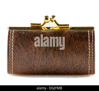 Brown leather purse isolated over white background Stock Photo