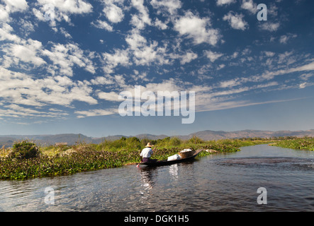 Everyday transport on the back-waters of Lake Inle in Myanmar. Stock Photo