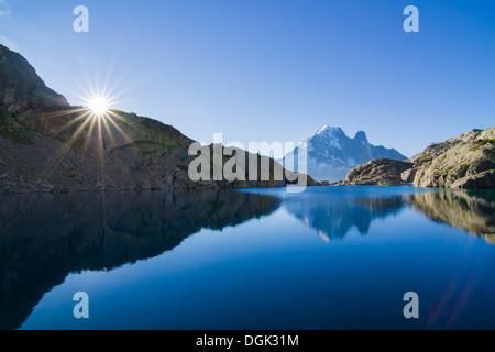 Alpine landscape in Mont Blanc-France with lac Blanc at the sunshine Stock Photo