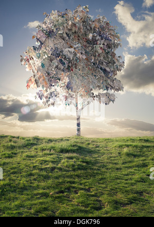 Model of tree with British bank notes foliage Stock Photo