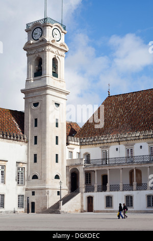The belltower and courtyard of the old university in Coimbra. Stock Photo