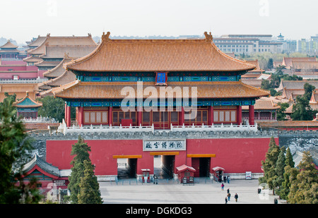 Gate of Divine Might or Gate of Divine Prowess, northern gate of the Forbidden City in Beijing, China, seen from Jingshan Park Stock Photo