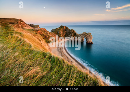 A view of Durdle Door from the clifftop path. Stock Photo