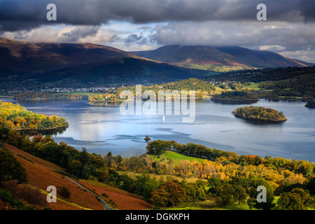 View over Derwent Water from Cat Bells near Keswick. Stock Photo