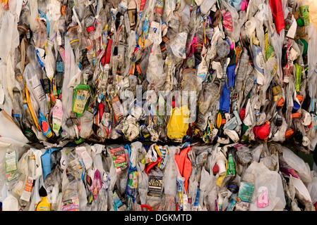 Bales of plastic bottles at the recycling collection facility in Enterprise, Oregon. Stock Photo