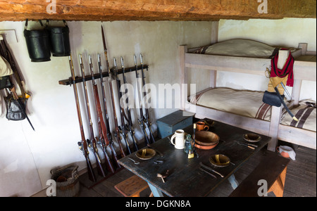 Enlisted soldier's quarters in Fort Frederick Maryland during French Indian; American Revolutionary War of Independence Stock Photo