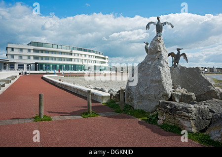 A view toward the Midland Hotel and promenade in Morecambe. Stock Photo