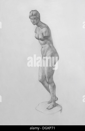 Plaster Replica of the Aphrodite Venus Tauride (Sculpture). It is a Pencil Drawing Stock Photo