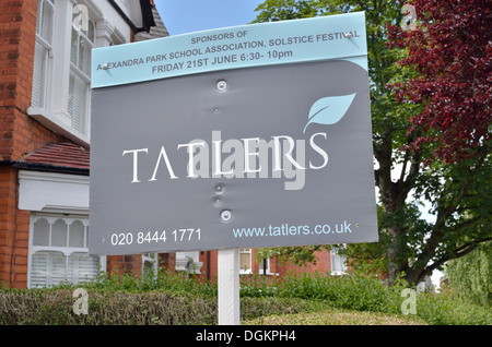 Tatlers estate agent board outside a property. Stock Photo