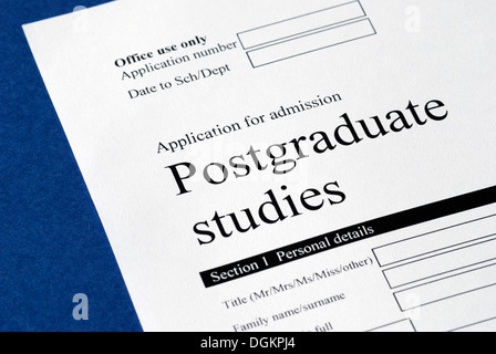 Postgraduate studies application form. Stock Photo