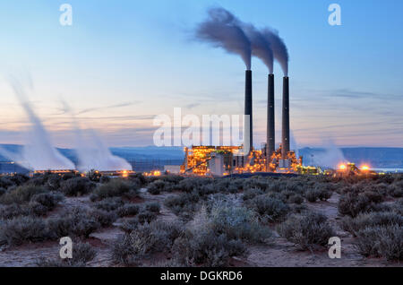 Coal power plant, Navajo Generating Station, in the evening, Navajo Nation Reservation, Page, Arizona, United States Stock Photo