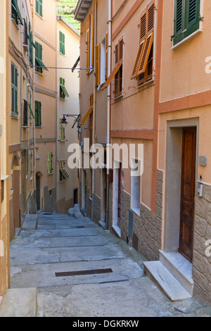 Alley in the village of Manarola at Parco Nazionale delle Cinque Terre. Stock Photo