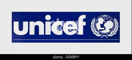 UNICEF United Nations Children's Fund, lettering and logo Stock Photo