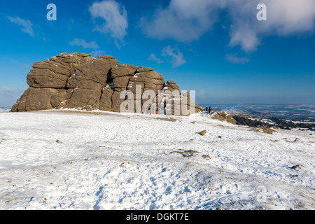 Haytor Rocks which is a granite tor in Dartmoor National Park. Stock Photo