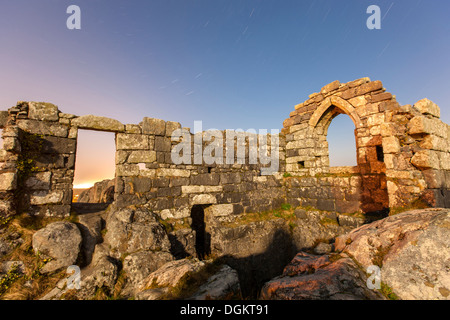 Ruined St Michael's Chapel on the top of 60ft high Roche Rock. Stock Photo