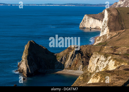 View towards Bat's Head and Butter Rock. Stock Photo