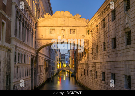 A view of the Bridge of Sighs in Venice after sunset. Stock Photo