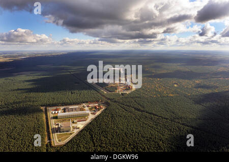 Pilot mine and Gorleben intermediate storage facility, aerial view, Gorleben, Lower Saxony, Germany Stock Photo