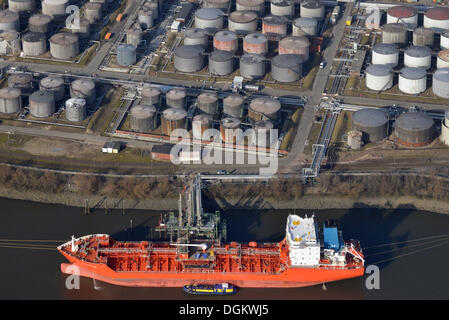 Aerial view, Gionanni DP tanker at Vopak Dupeg Terminal Hamburg, on the Rethe canal, Hamburg, Hamburg, Hamburg, Germany Stock Photo