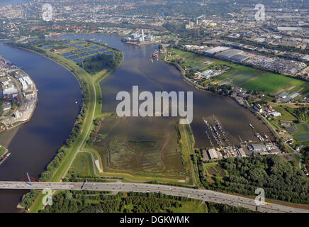 Aerial view, Holzhafen Nature Reserve, Hamburg, Hamburg, Germany Stock Photo