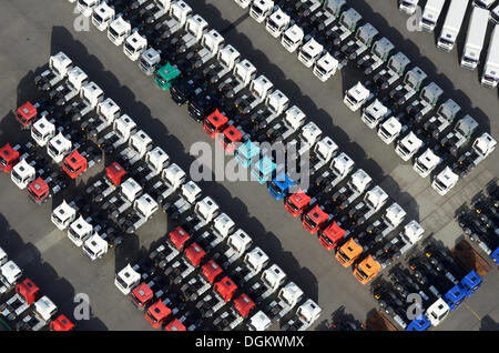 Aerial view, new and used trucks and tractor units, Hamburg, Hamburg, Hamburg, Germany Stock Photo