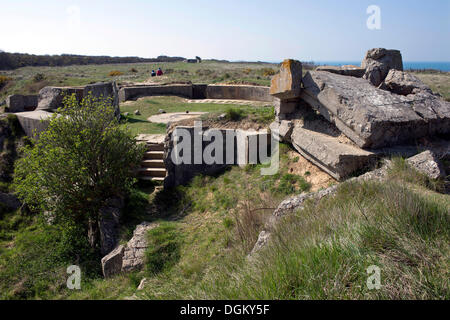 Destroyed bunker at the Pointe du Hoc memorial, Omaha Beach, Lower Normandy, France, Europe Stock Photo