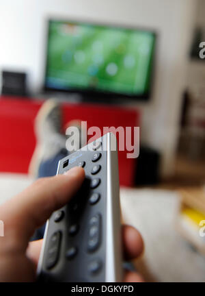 Football World Cup on television Stock Photo
