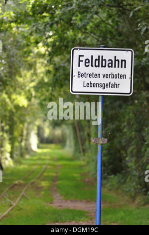 Sign, Feldbahn, German for a narrow gauge railway, Himmelmoor, Quickborn, Schleswig-Holstein Stock Photo