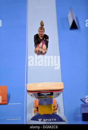 Valeria Maksyuta, Israel, vaulting, EnBW Gymnastics World Cup 2009, Porsche-Arena, Stuttgart, Baden-Wuerttemberg Stock Photo