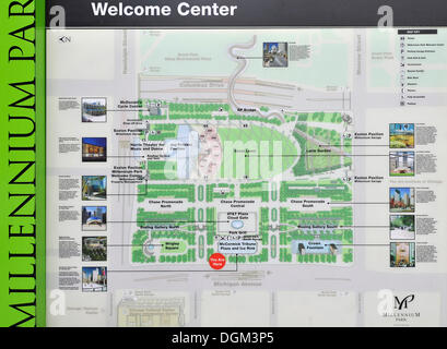 Visitor information map, Millennium Park, Chicago, Illinois, United States of America, USA Stock Photo