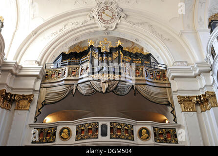 Baroque organ, abbey church, Augustinian monastery, Duernstein Abbey, Wachau Cultural Landscape, a UNESCO World Heritage site Stock Photo