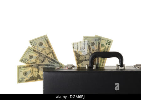 Briefcase, suitcase full of money, dollar bills Stock Photo