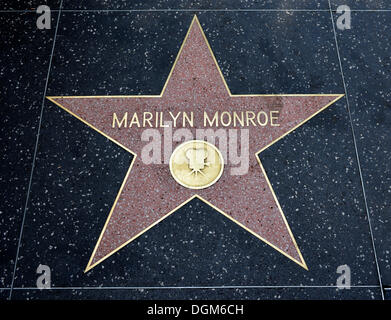 Terrazzo star for actress Marilyn Monroe, film category, Walk of Fame, Hollywood Boulevard, Hollywood, Los Angeles, California Stock Photo