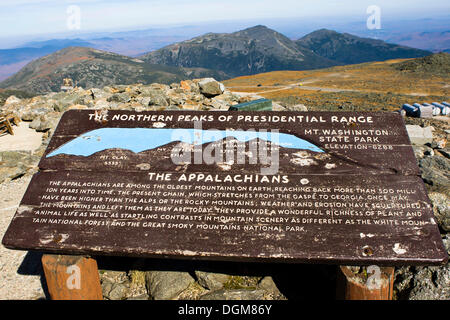 Information board on Mount Washington, New Hampshire, USA Stock Photo