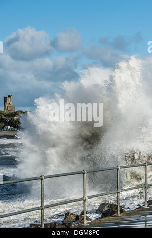 Aberystwyth Wales UK, Wednesday 23 October 2013 Gale force winds, a high tide and stormy seas bring huge waves crashing into the promenade at Aberystwyth on the west wales coast, UK. Stormy weather has swept across the UK with more on the way according to reports. Credit: keith morris/Alamy Live News Stock Photo